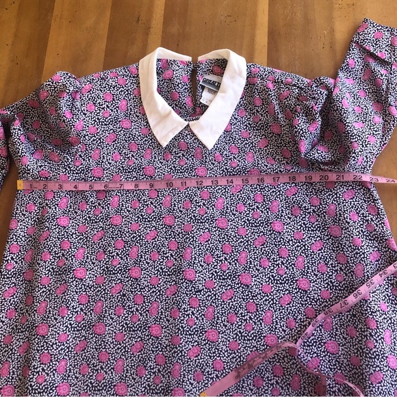 Vintage Pink Rose Patterned Silky Blouse Tunic White Peter Pan Collar Abstract - Picture 9 of 13